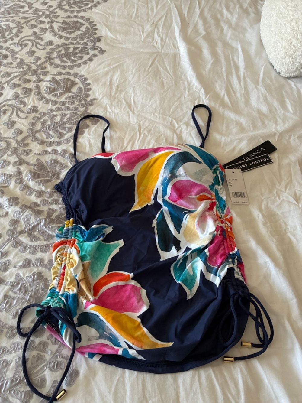 La Blanca Navy Floral Tankini Swim top with Multicolor Print